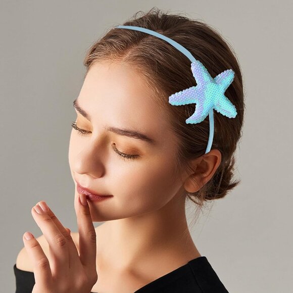 Starfish Headband Summer Hairbands Blue Sequin Star Design Head Wear Gifts for W - Picture 5 of 7